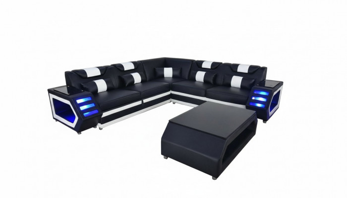 Volledige set hoekbank hoekbank bank gestoffeerde hoekbank + tafel + USB