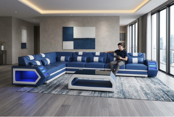 Zitbank hoekbank van leer met USB-bekleding Landschap woonkamer leren banken