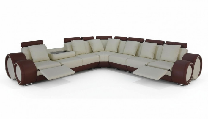 Ontwerp leren gestoffeerde hoekwoonkamersofa + USB design loungeset nieuw
