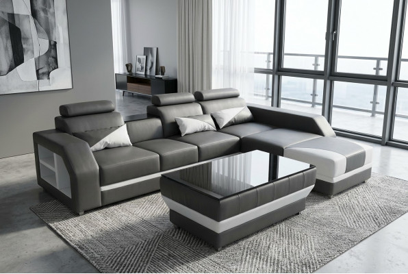 Leder hoekbank met USB, gestoffeerde bankstellen bankstellen woonlandschap luxe set hoek.