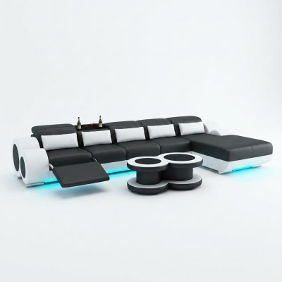 Leren bank bank woonlandschap hoekbank hoekstel ontwerp modern bankstel met USB