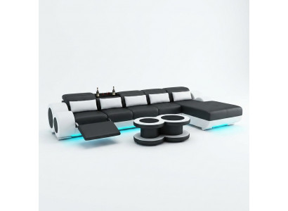 Leren bank bank woonlandschap hoekbank hoekstel ontwerp modern bankstel met USB