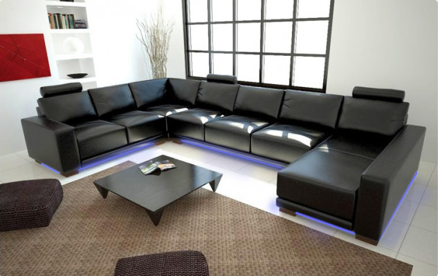 Leren bank Bank Woongebied Hoekbank Hoekstel Modern designbank met USB