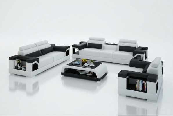 Leren bank bankstel woonlandschap 3+2+1-zits set design Modern bankstel met USB