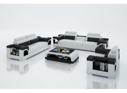Leren bank bankstel woonlandschap 3+2+1-zits set design Modern bankstel met USB