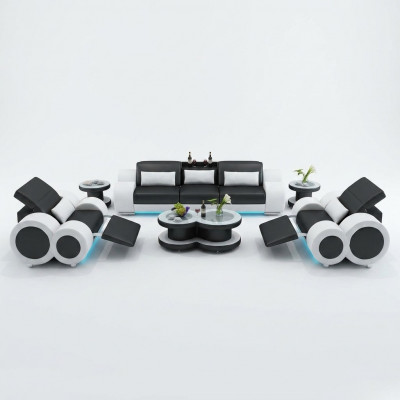 Lederen bank bankstel nieuw 3+1+1-zits set modern designbank met USB