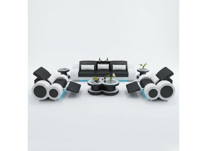 Lederen bank bankstel nieuw 3+1+1-zits set modern designbank met USB