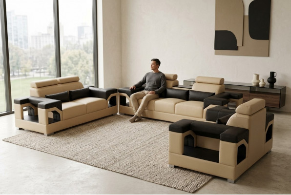 Garnituur Leren Bank + USB Bank Beklede Banken Bank Woonlandschap Luxe 3+2+1