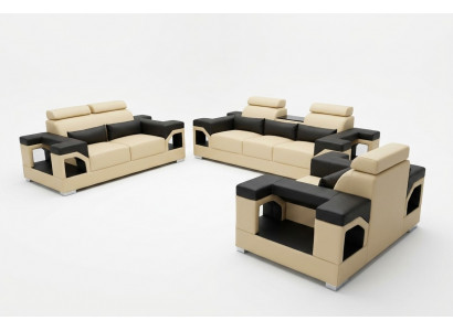 Garnituur Leren Bank + USB Bank Beklede Banken Bank Woonlandschap Luxe 3+2+1