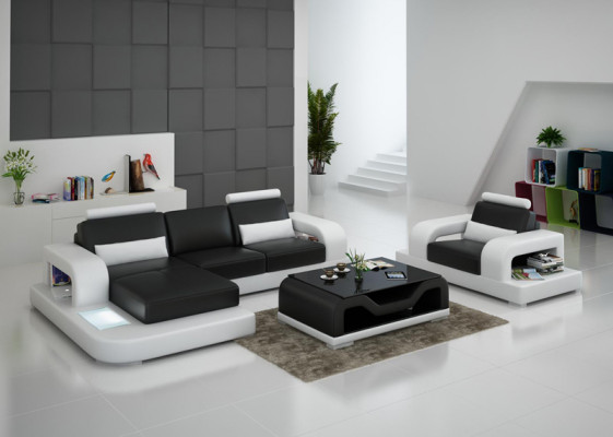 Lerenbank bank woonlandschap hoek + fauteuil set design modern bank met USB