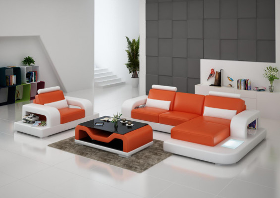 Lerenbank bank woonlandschap hoek + fauteuil set design modern bank met USB