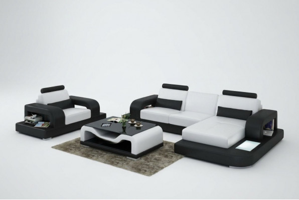 Lerenbank bank woonlandschap hoek + fauteuil set design modern bank met USB