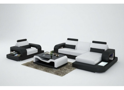 Lerenbank bank woonlandschap hoek + fauteuil set design modern bank met USB