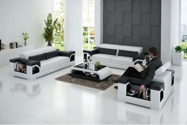 Lederen bank Bank Bankstel Set 3+2+1 zits Set Design Modern Bankstel met USB.