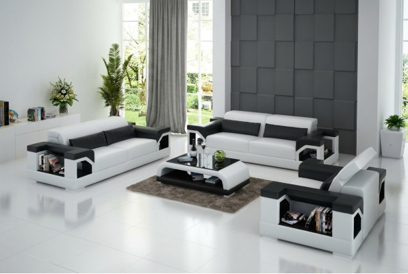 Lederen bank Bank Bankstel Set 3+2+1 zits Set Design Modern Bankstel met USB.