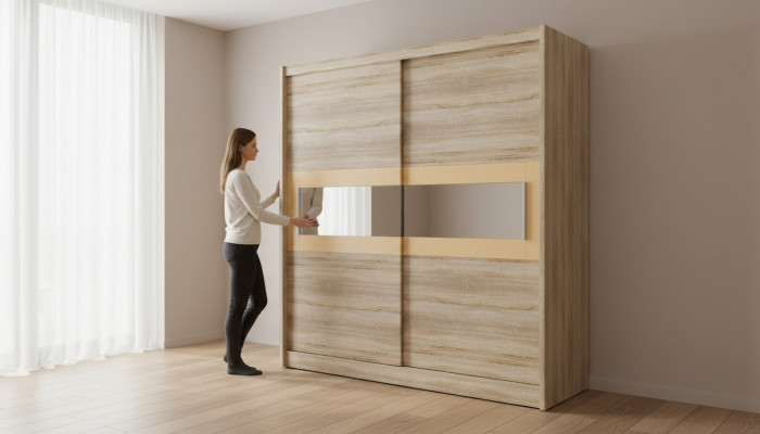 Ontwerp kledingkast schuifkasten hout zwevende kledingkast deuren