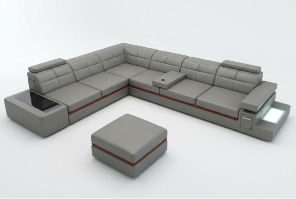 Leren bankstel Bank woonlandschap Hoekbank Hoek set +USB Nieuw Ontwerp Modern Bankstel