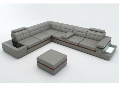 Leren bankstel Bank woonlandschap Hoekbank Hoek set +USB Nieuw Ontwerp Modern Bankstel