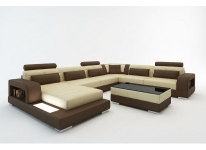 XXL Groot woonlandschap bankstel met USB bekleding lederen bankstel set banken licht.  XXL Groot woonlandschap bankstel met USB-bekleding, leren bankstel set banken licht.