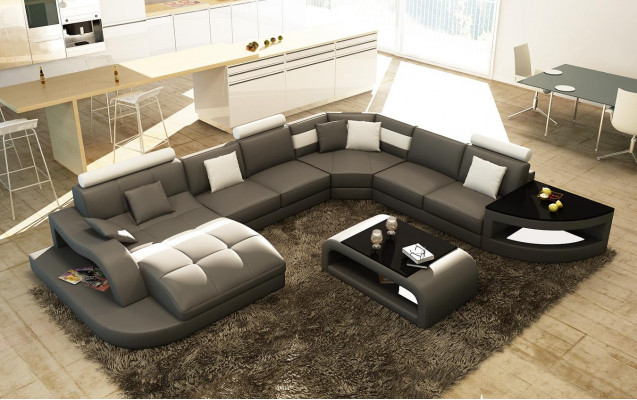 Multifunctioneel XXL grote lederen bank sofa met USB, hoek woonlandschap hoekbank bekleding