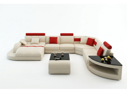Multifunctioneel XXL grote lederen bank sofa met USB, hoek woonlandschap hoekbank bekleding