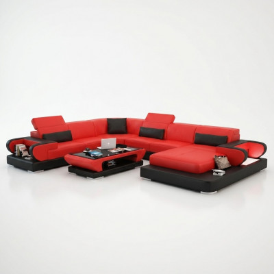 Sofa Hoekbank Bank Functiesofa + USB U Vorm Kunstleer Beige Slaapfunctie