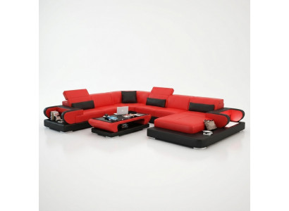 Sofa Hoekbank Bank Functiesofa + USB U Vorm Kunstleer Beige Slaapfunctie