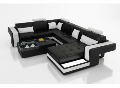 Ontwerp leren hoekbank hoekbank bankstel bank USB + LED woonlandschap