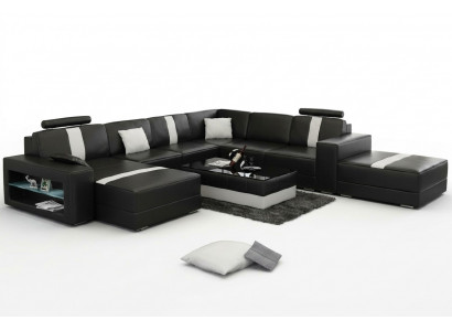 Hoekbank bekleding + USB Designer bank bank Modernde bankstellen U-vorm lederen hoekbank