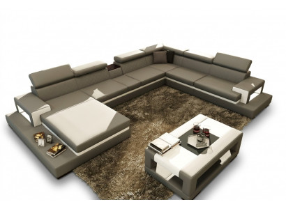 Leren bank met USB, hoekbank U-vorm bank woonlandschap designer zit hoek.