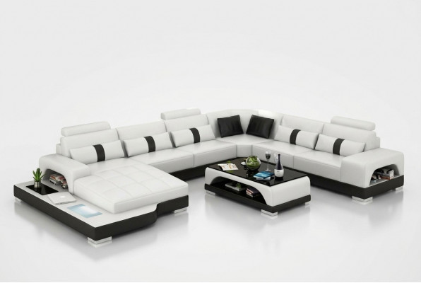 Hoekbank woonlandschap + USB gestoffeerde design bank moderne leren bank hoekbank