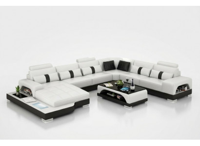 Hoekbank woonlandschap + USB gestoffeerde design bank moderne leren bank hoekbank