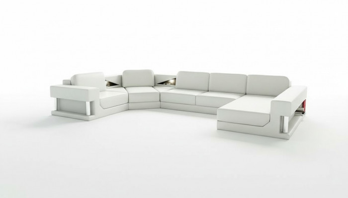 Hoekbank Moderne Leren Bank Woonlandschap + USB-bekleding Hoekbank Ontwerpbank