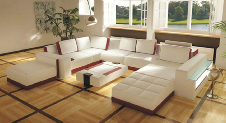 Sofa Bank Hoekbank Valentin U-vorm Luxe Designbank Leren Bank LED Leer Modern