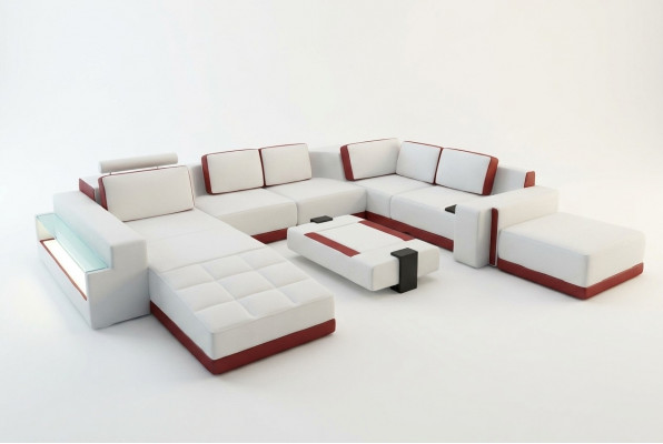 Sofa Bank Hoekbank Valentin U-vorm Luxe Designbank Leren Bank LED Leer Modern
