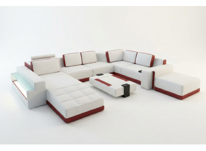 Sofa Bank Hoekbank Valentin U-vorm Luxe Designbank Leren Bank LED Leer Modern