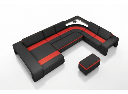 Woonlandschap hoekbank met LED & USB bank gestoffeerde bankstel U-vormig leer