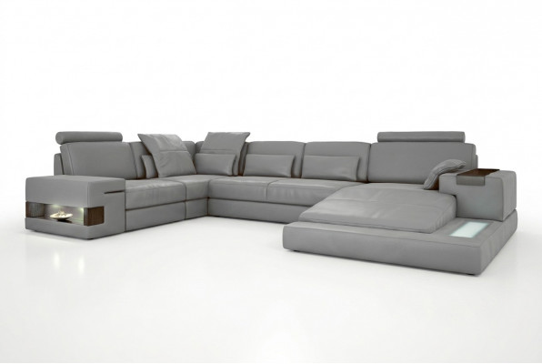 Leder Design Sofa Bank Bekledeingshoekbank Ensemble Woonlandschap Hoekbank met USB.