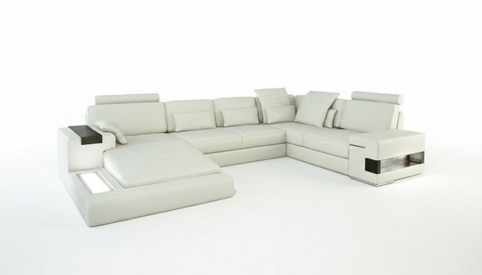 Ontwerp leren bank bank bank stoffering woonlandschap XXL Big hoekbank hoek met USB