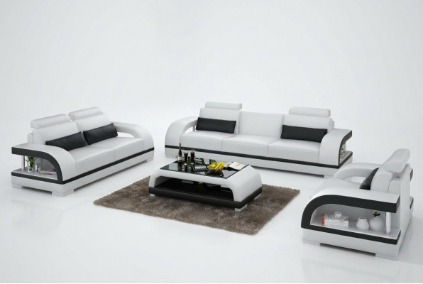 Designer Bankstel Leren bankstel Set 3+2+1 met USB-set Bank Bank Nieuw Wit