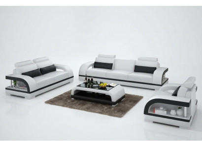 Designer Bankstel Leren bankstel Set 3+2+1 met USB-set Bank Bank Nieuw Wit