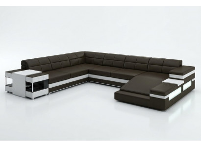 Leren bank LED USB bank Bank Bekleding Hoek Woonlandschap Hoekbank Ontwerp Leer