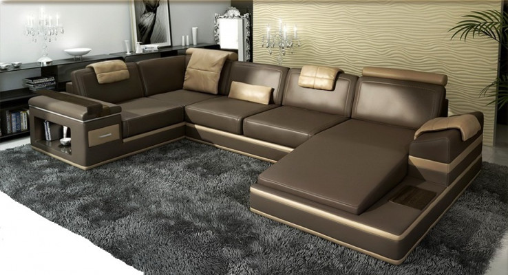 Hoekbank bank USB + LED woonlandschap U-vorm gestoffeerde bank ledersofa stof leer