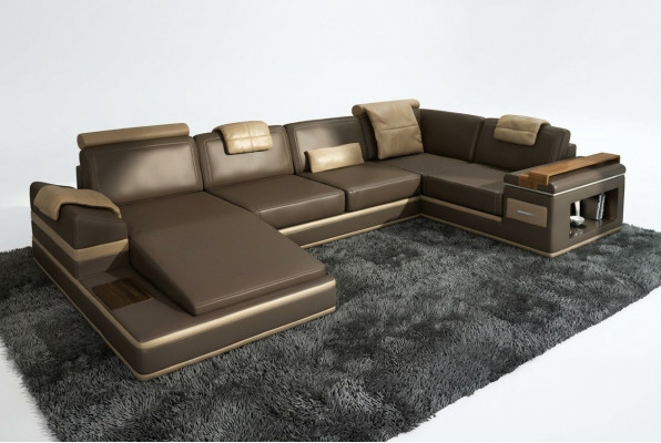 Hoekbank bank USB + LED woonlandschap U-vorm gestoffeerde bank ledersofa stof leer