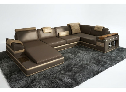 Hoekbank bank USB + LED woonlandschap U-vorm gestoffeerde bank ledersofa stof leer