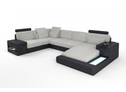 XXL hoekbank woonlandschap U-vorm leren bank bank bekleding stof leder USB  XXL hoekbank woonlandschap U-vorm leren bank bank bekleding stof leder USB