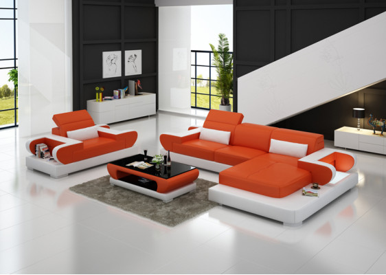 Ontwerp XXL Grote Bank Hoekbank met USB Leren Bank Bank Bekleding Hoek Woonlandschap