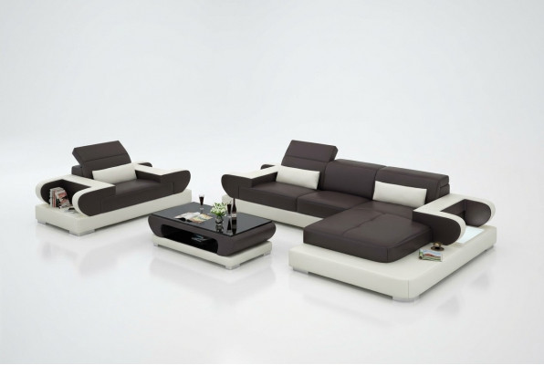 Ontwerp XXL Grote Bank Hoekbank met USB Leren Bank Bank Bekleding Hoek Woonlandschap