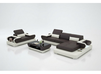 Ontwerp XXL Grote Bank Hoekbank met USB Leren Bank Bank Bekleding Hoek Woonlandschap