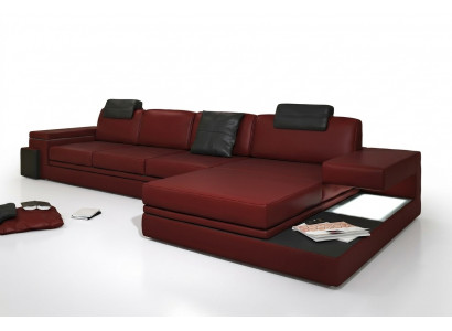Rote design woonkamerbank stoffen sofa hoekopstelling textielbekleding LED + USB